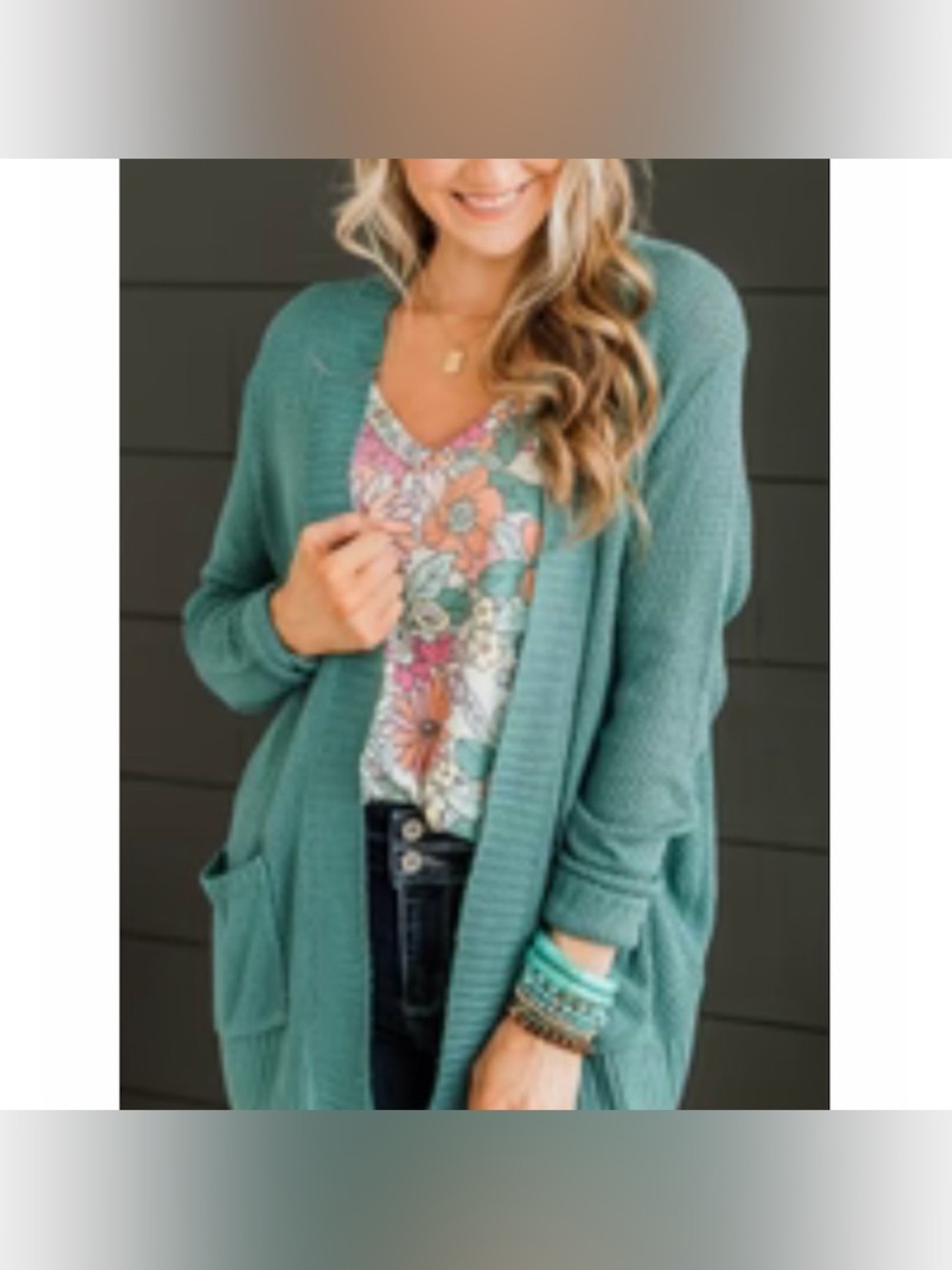 Open-Front Teal Women’s Cardigan with Pockets